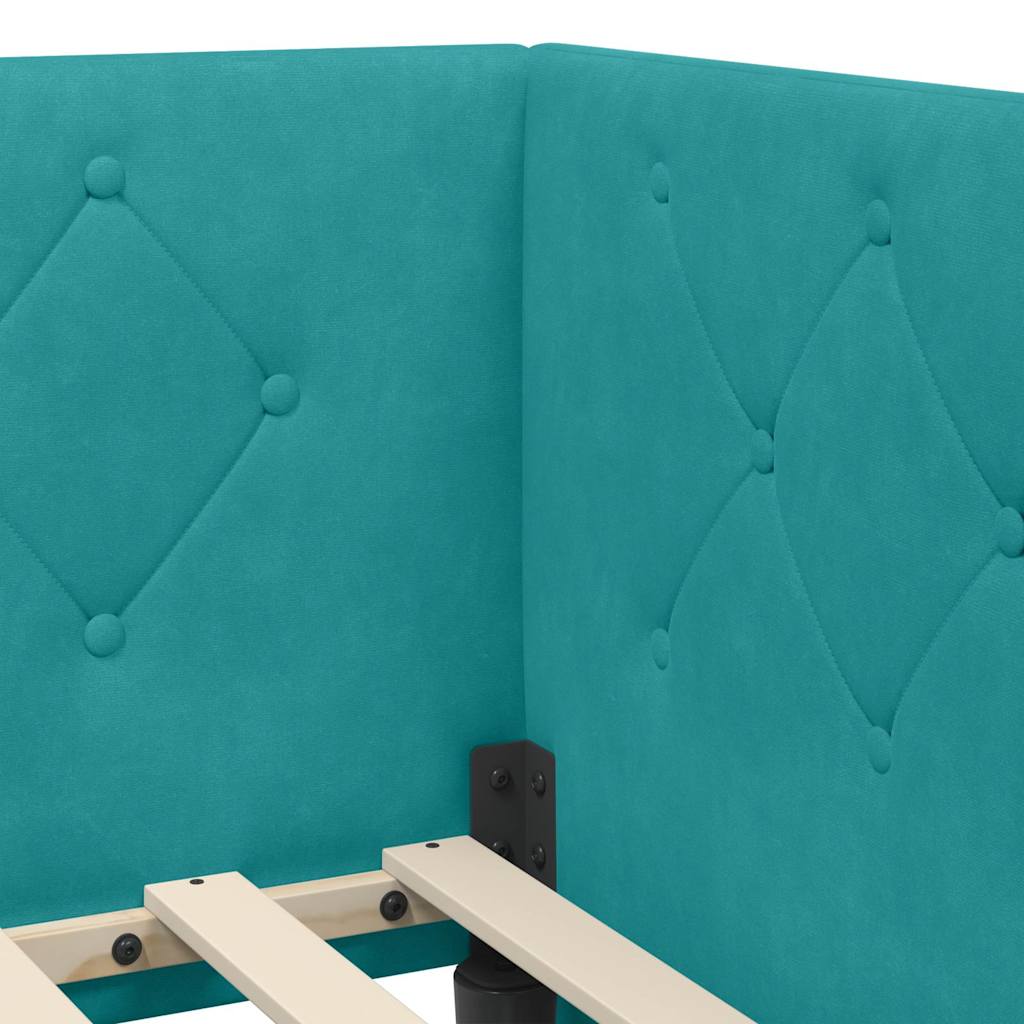 vidaXL Eckbettgestell mit Kopfteil Türkis 100 x 200 cm Samt