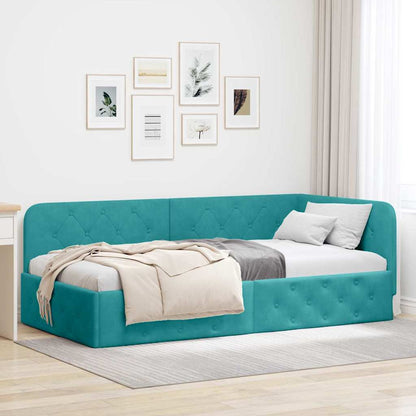 vidaXL Eckbettgestell mit Kopfteil Türkis 100 x 200 cm Samt