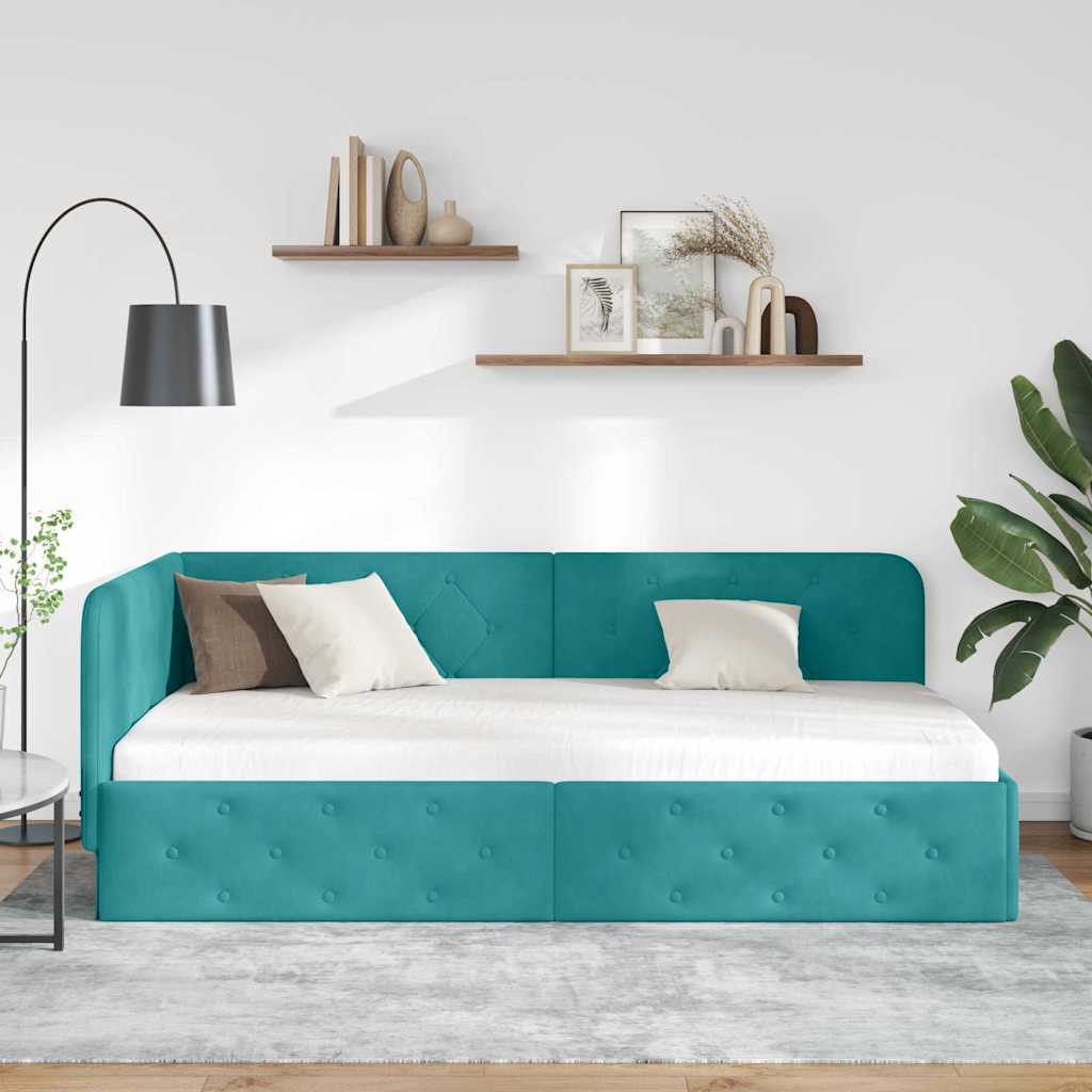 vidaXL Eckbettgestell mit Kopfteil Türkis 100 x 200 cm Samt
