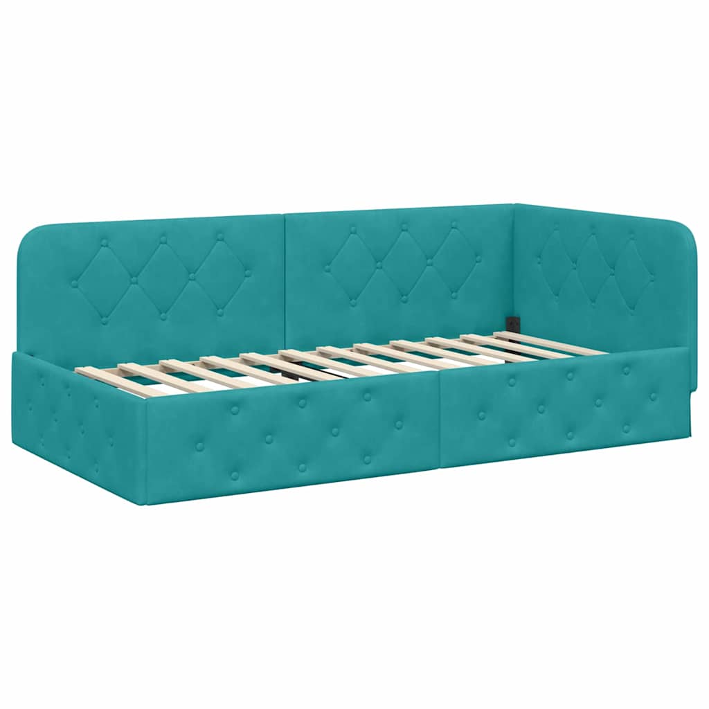 vidaXL Eckbettgestell mit Kopfteil Türkis 100 x 200 cm Samt