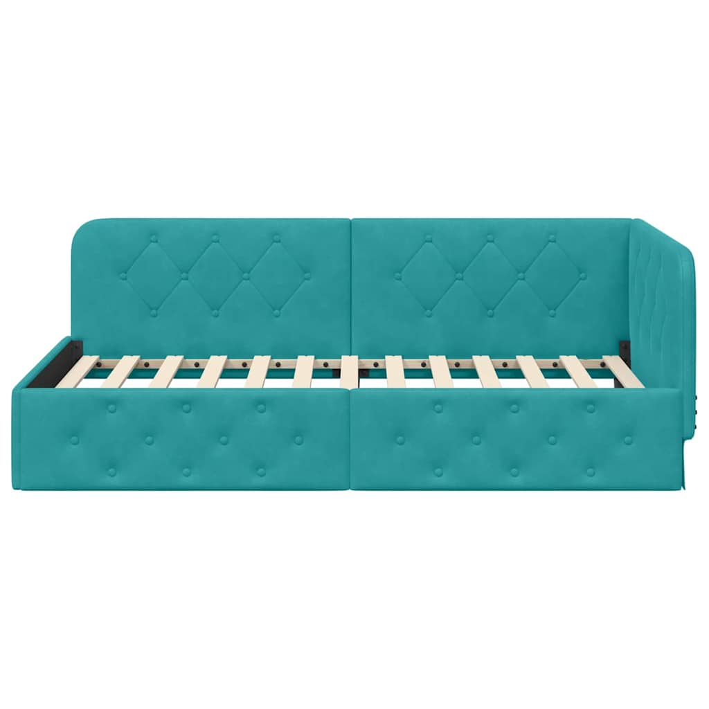vidaXL Eckbettgestell mit Kopfteil Türkis 100 x 200 cm Samt