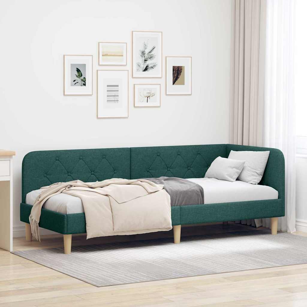 vidaXL Eckbettgestell mit Kopfteil Dunkelgrün 80 x 200 cm Stoff