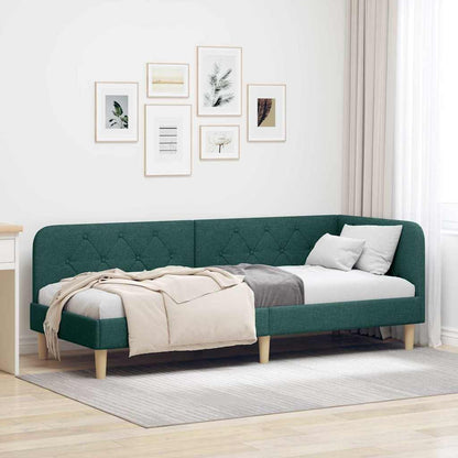 vidaXL Eckbettgestell mit Kopfteil Dunkelgrün 80 x 200 cm Stoff
