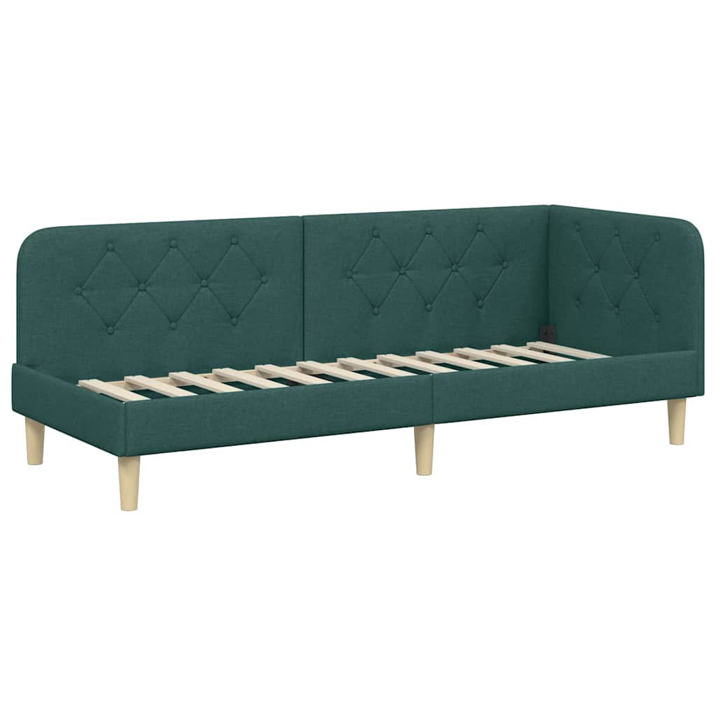 vidaXL Eckbettgestell mit Kopfteil Dunkelgrün 80 x 200 cm Stoff