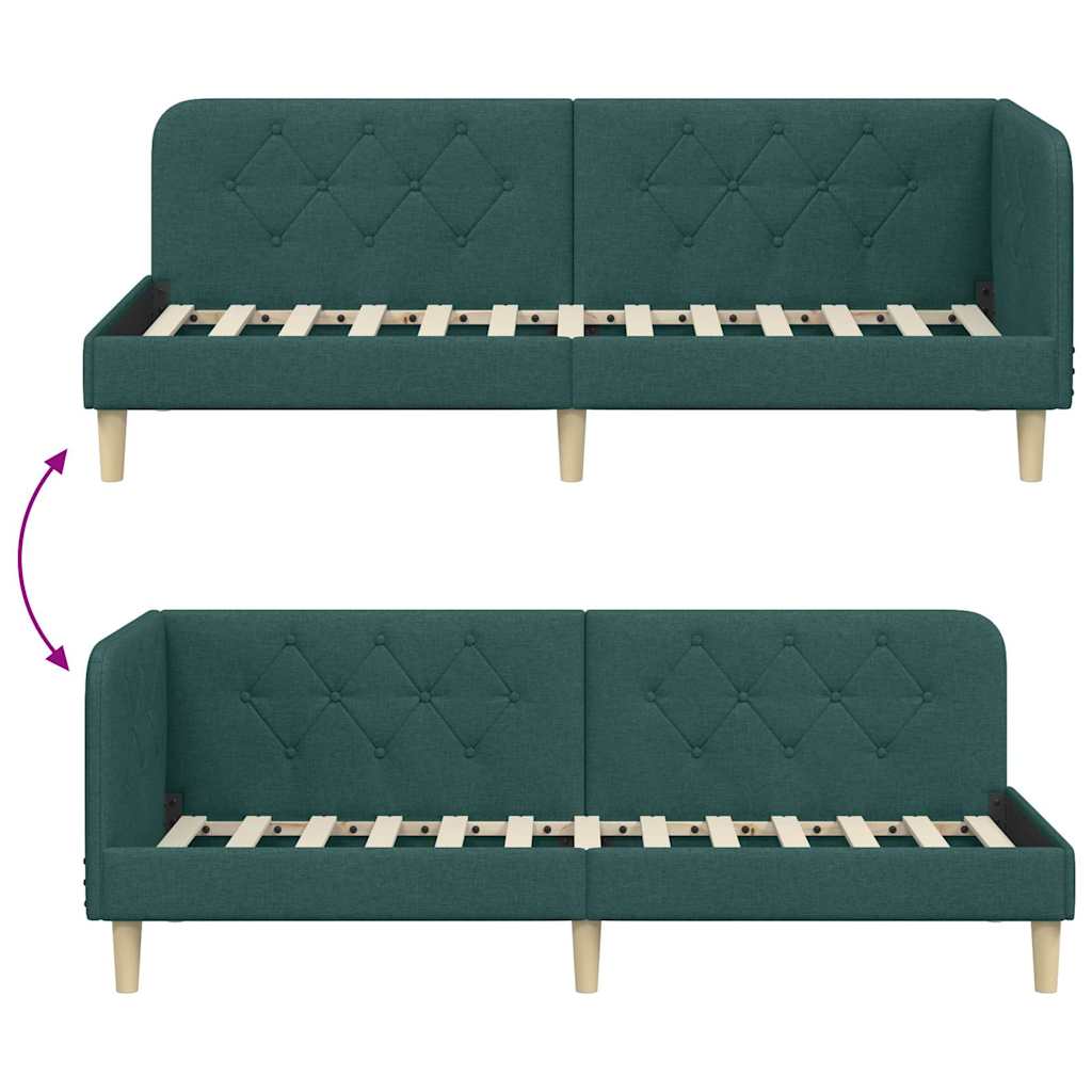 vidaXL Eckbettgestell mit Kopfteil Dunkelgrün 80 x 200 cm Stoff