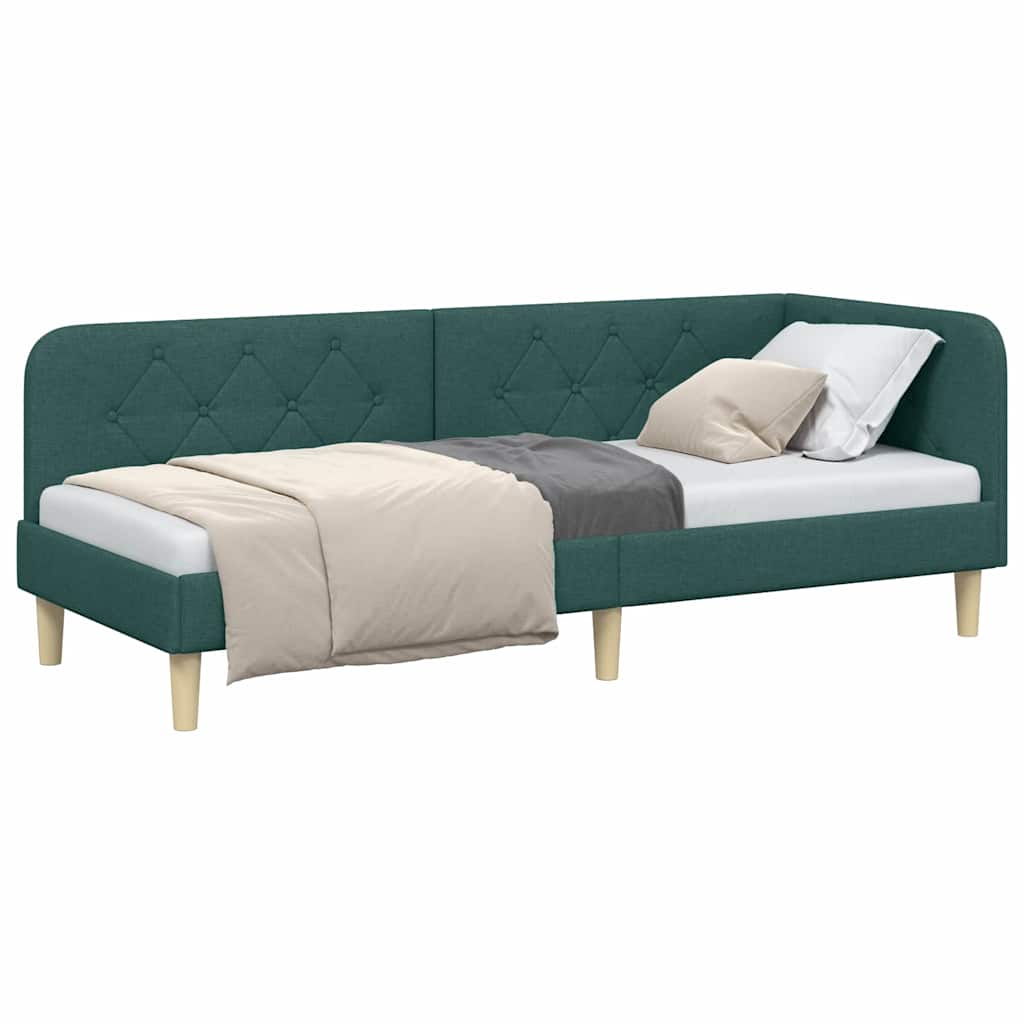 vidaXL Eckbettgestell mit Kopfteil Dunkelgrün 80 x 200 cm Stoff