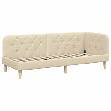 vidaXL Eckbettgestell mit Kopfteil Creme 80 x 200 cm Stoff