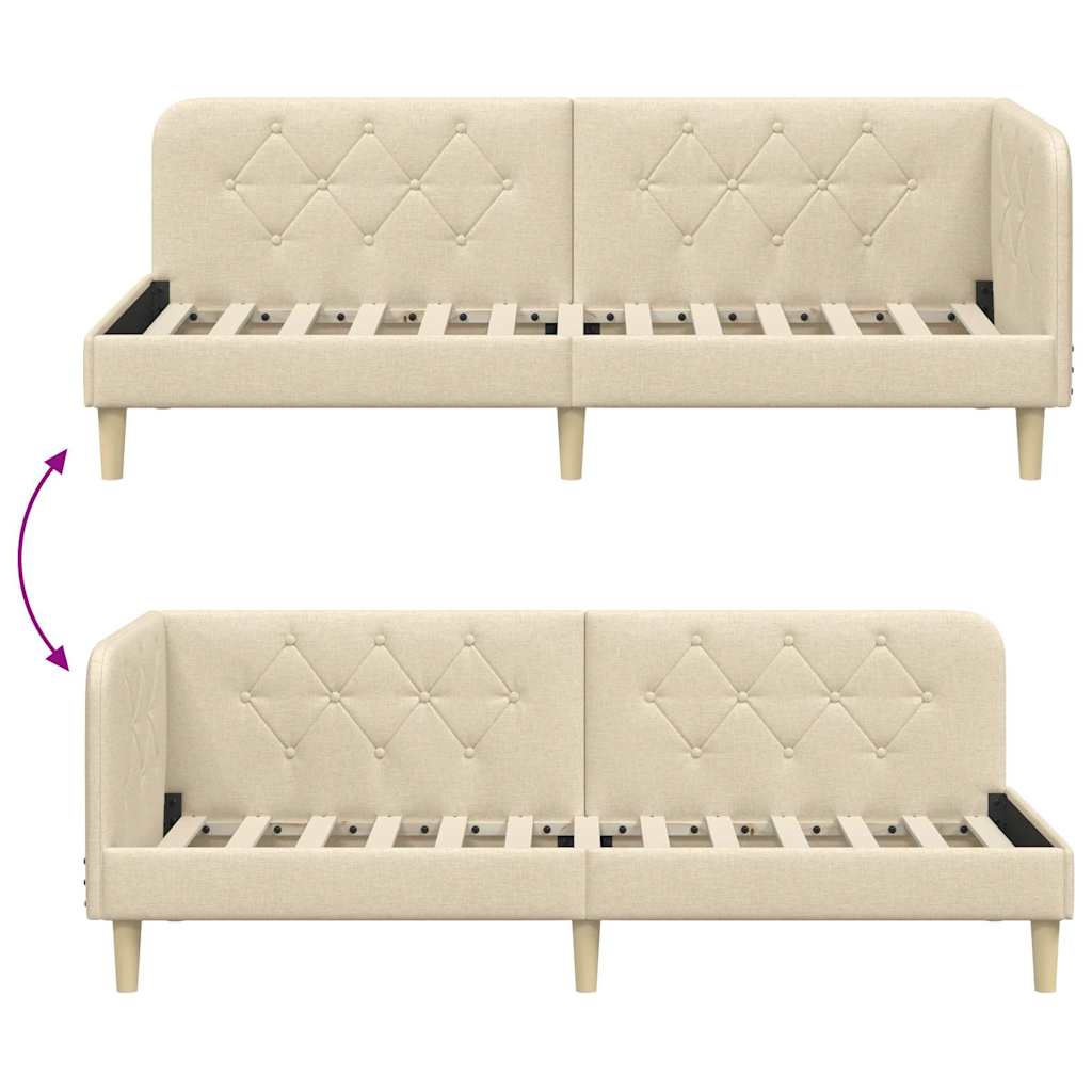 Eckbettgestell mit Kopfteil Creme 80 x 200 cm Stoff