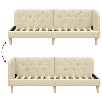 Eckbettgestell mit Kopfteil Creme 80 x 200 cm Stoff