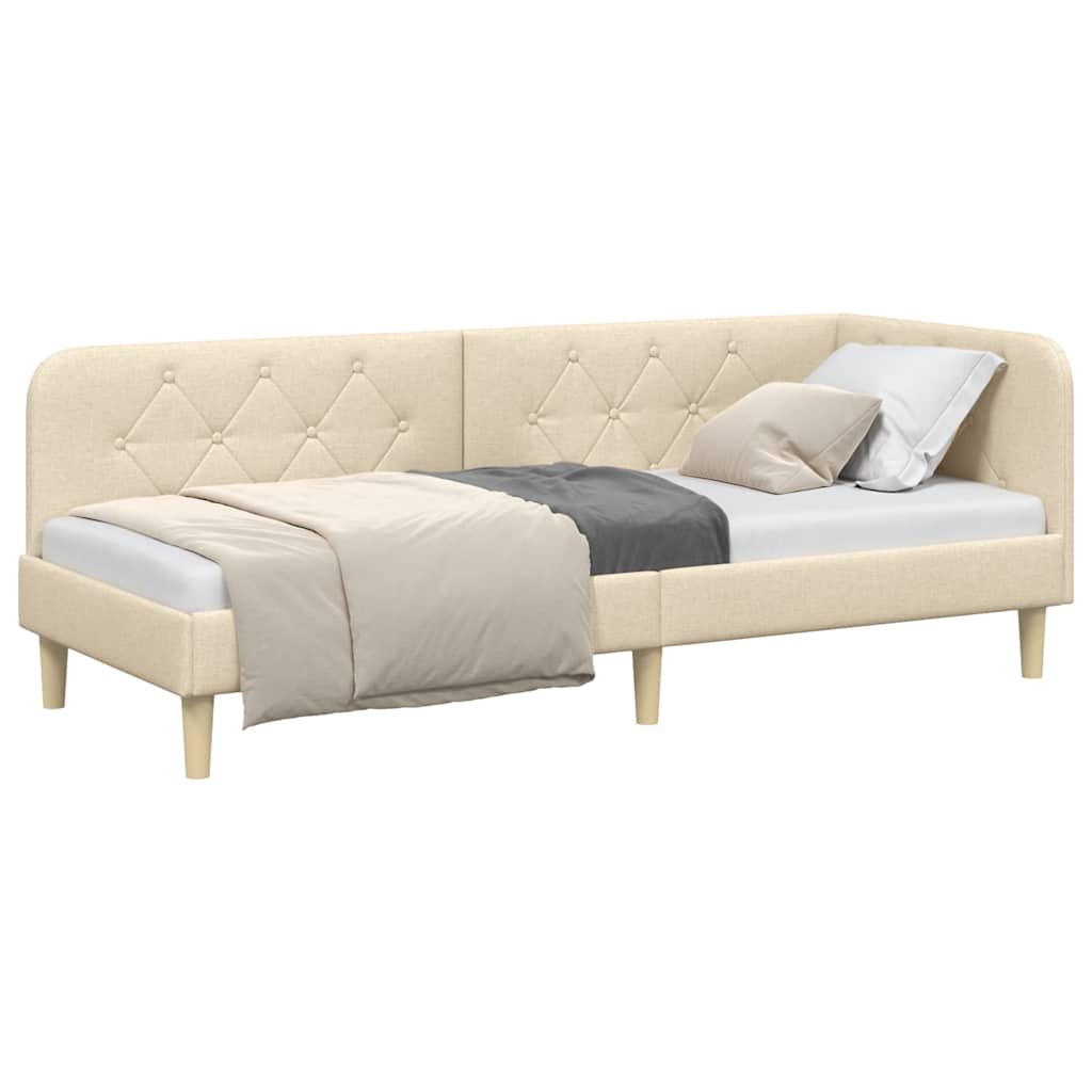 Eckbettgestell mit Kopfteil Creme 80 x 200 cm Stoff