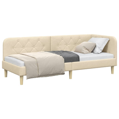 Eckbettgestell mit Kopfteil Creme 80 x 200 cm Stoff