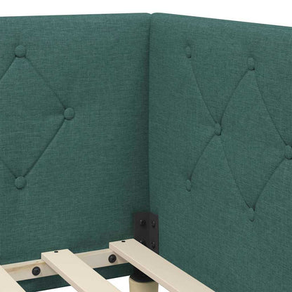vidaXL Eckbettgestell mit Kopfteil Dunkelgrün 90 x 190 cm Stoff