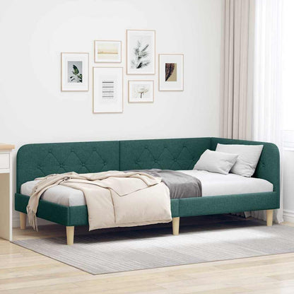 vidaXL Eckbettgestell mit Kopfteil Dunkelgrün 90 x 190 cm Stoff