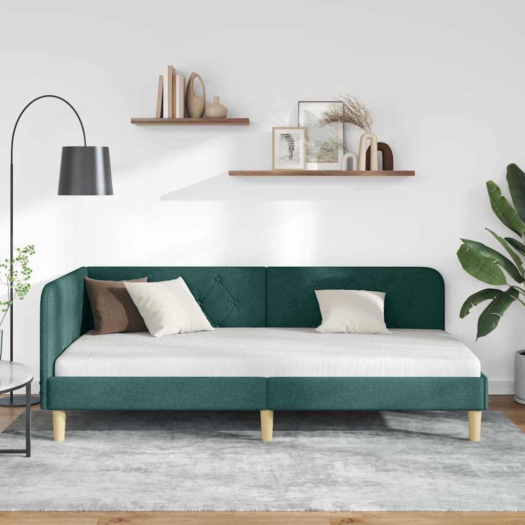 vidaXL Eckbettgestell mit Kopfteil Dunkelgrün 90 x 190 cm Stoff