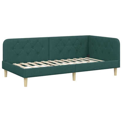 vidaXL Eckbettgestell mit Kopfteil Dunkelgrün 90 x 190 cm Stoff