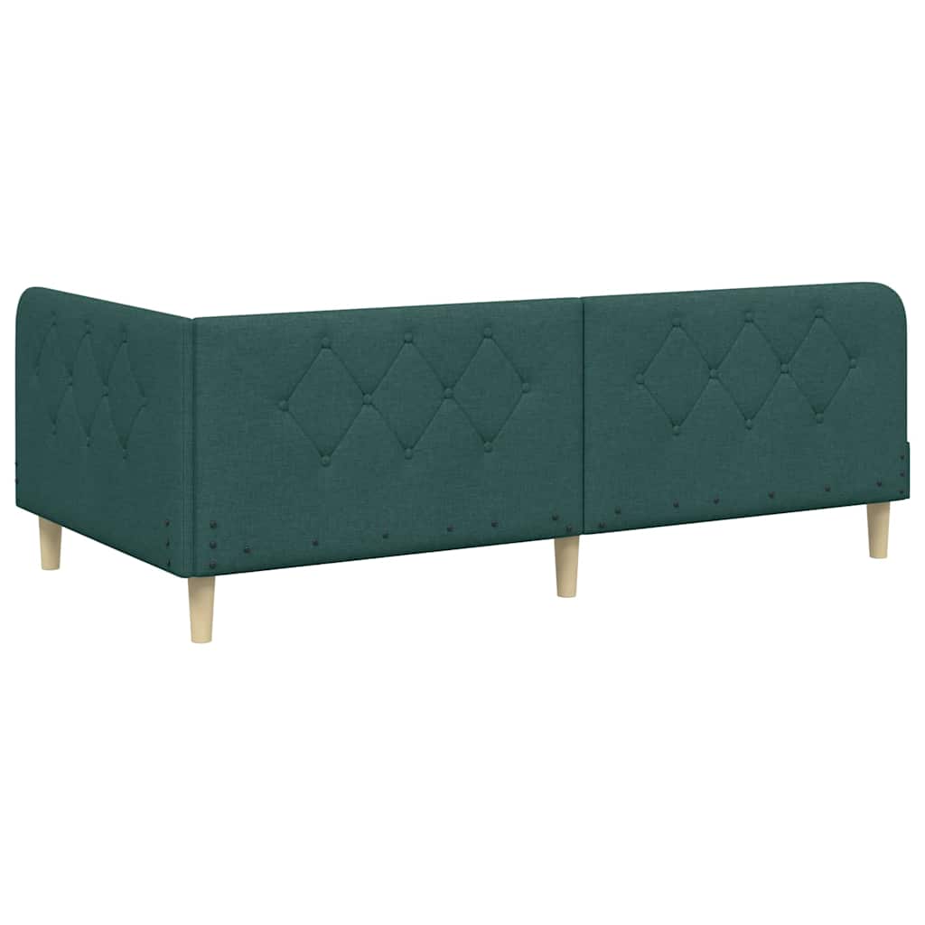 vidaXL Eckbettgestell mit Kopfteil Dunkelgrün 90 x 190 cm Stoff