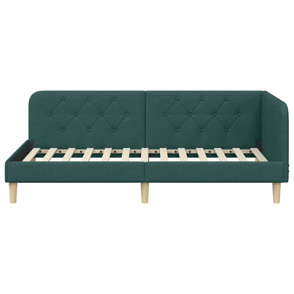 vidaXL Eckbettgestell mit Kopfteil Dunkelgrün 90 x 190 cm Stoff