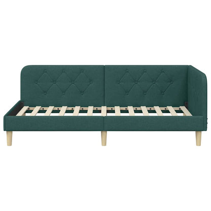 vidaXL Eckbettgestell mit Kopfteil Dunkelgrün 90 x 190 cm Stoff