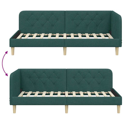 vidaXL Eckbettgestell mit Kopfteil Dunkelgrün 90 x 190 cm Stoff