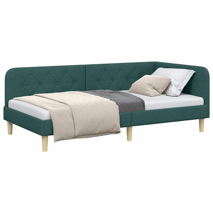 vidaXL Eckbettgestell mit Kopfteil Dunkelgrün 90 x 190 cm Stoff