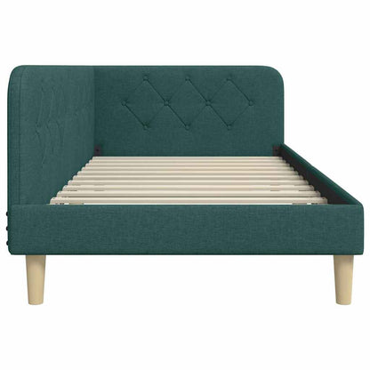 vidaXL Eckbettgestell mit Kopfteil Dunkelgrün 90 x 190 cm Stoff