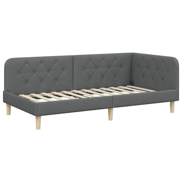 vidaXL Eckbettgestell mit Kopfteil Dunkelgrau 90 x 200 cm Stoff