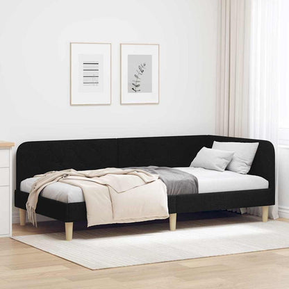 vidaXL Eckbettgestell mit Kopfteil Schwarz 90 x 200 cm Stoff