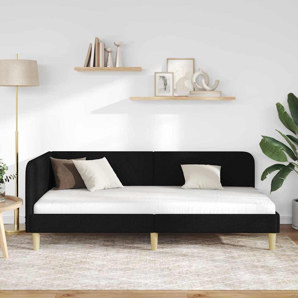 vidaXL Eckbettgestell mit Kopfteil Schwarz 90 x 200 cm Stoff