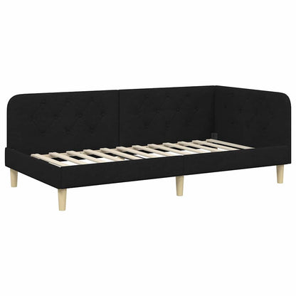 vidaXL Eckbettgestell mit Kopfteil Schwarz 90 x 200 cm Stoff