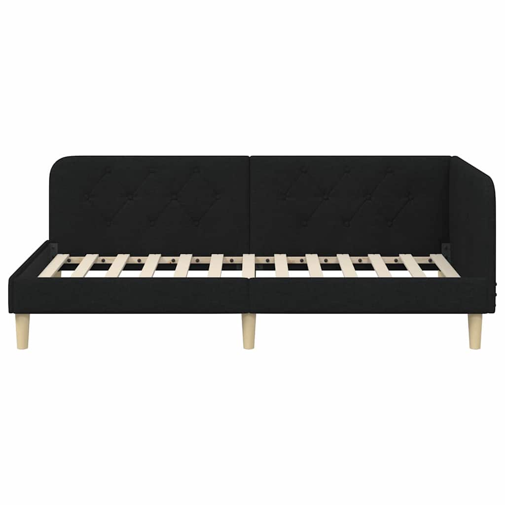 vidaXL Eckbettgestell mit Kopfteil Schwarz 90 x 200 cm Stoff