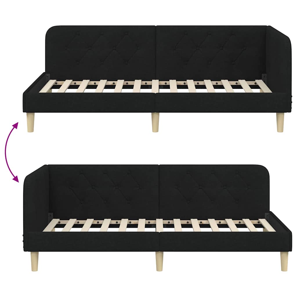 vidaXL Eckbettgestell mit Kopfteil Schwarz 90 x 200 cm Stoff