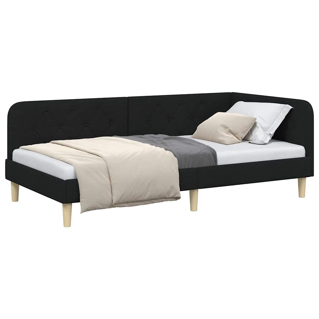 vidaXL Eckbettgestell mit Kopfteil Schwarz 90 x 200 cm Stoff