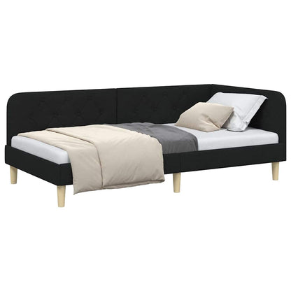vidaXL Eckbettgestell mit Kopfteil Schwarz 90 x 200 cm Stoff