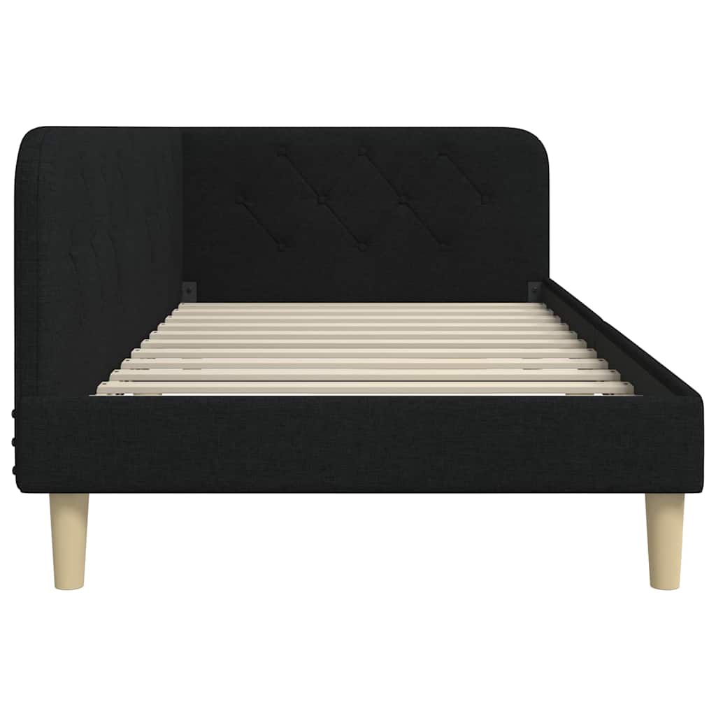 vidaXL Eckbettgestell mit Kopfteil Schwarz 90 x 200 cm Stoff
