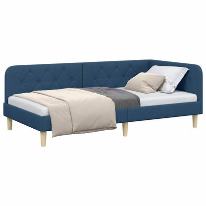 vidaXL Cadre de lit d'angle avec tête de lit bleu 90 x 200 cm Tissu