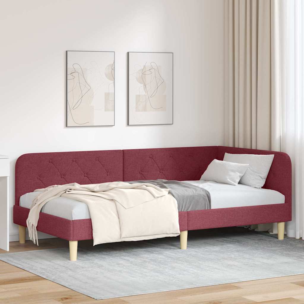 vidaXL Eckbettgestell mit Kopfteil Weinrot 100 x 200 cm Stoff