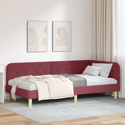 vidaXL Eckbettgestell mit Kopfteil Weinrot 100 x 200 cm Stoff