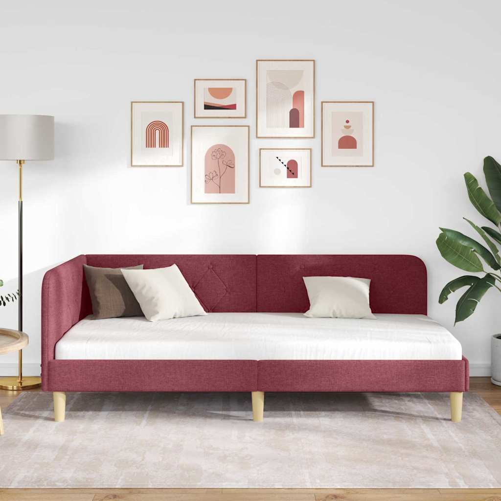 vidaXL Eckbettgestell mit Kopfteil Weinrot 100 x 200 cm Stoff