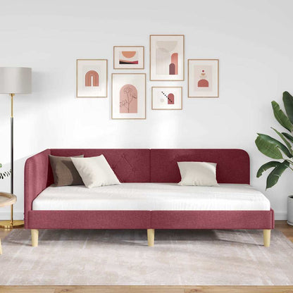 vidaXL Eckbettgestell mit Kopfteil Weinrot 100 x 200 cm Stoff