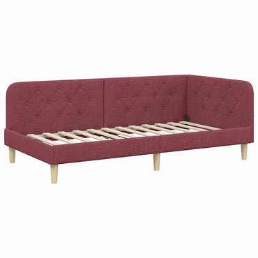 vidaXL Eckbettgestell mit Kopfteil Weinrot 100 x 200 cm Stoff
