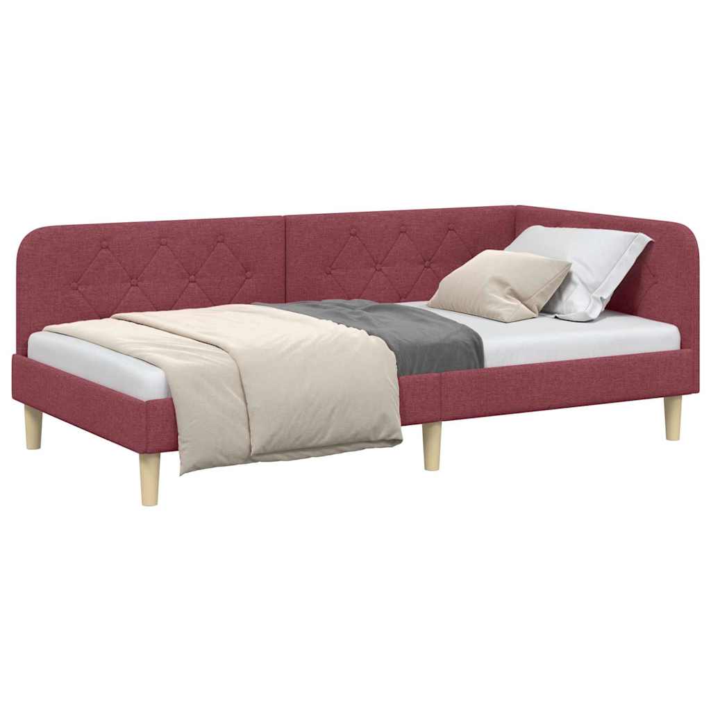 vidaXL Eckbettgestell mit Kopfteil Weinrot 100 x 200 cm Stoff