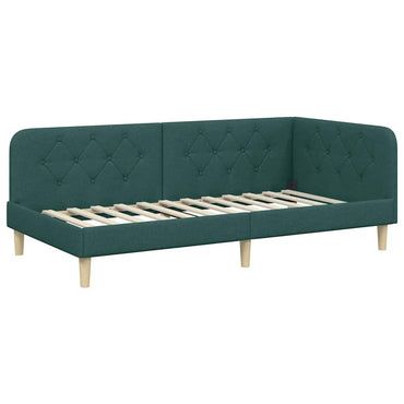 vidaXL Eckbettgestell mit Kopfteil Dunkelgrün 100 x 200 cm Stoff