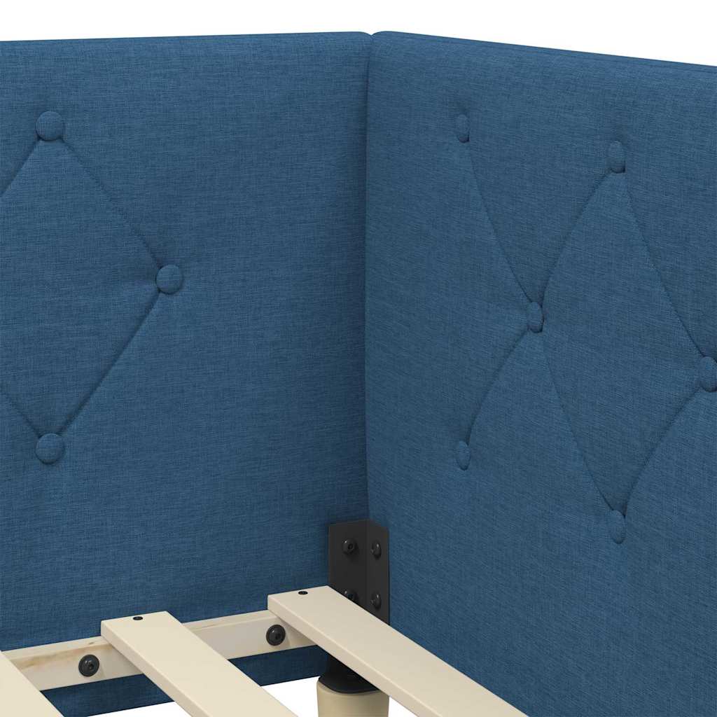 vidaXL Eckbettgestell mit Kopfteil Blau 100 x 200 cm Stoff