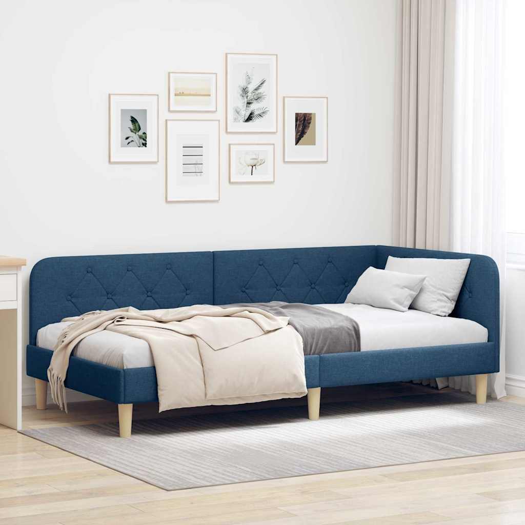 vidaXL Eckbettgestell mit Kopfteil Blau 100 x 200 cm Stoff