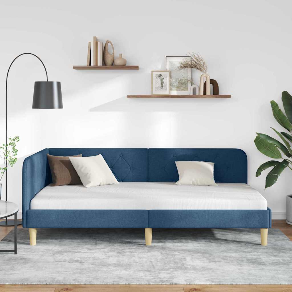 vidaXL Eckbettgestell mit Kopfteil Blau 100 x 200 cm Stoff