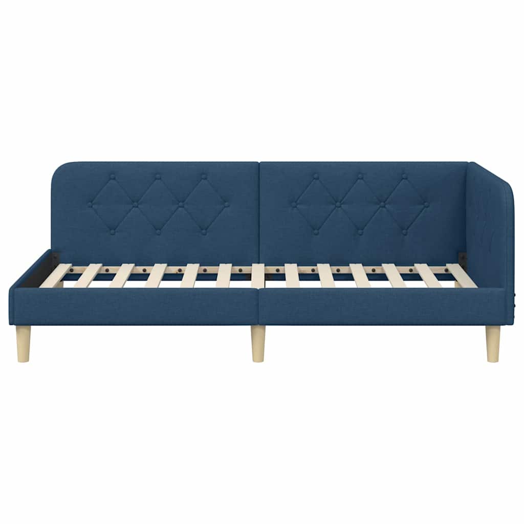 vidaXL Eckbettgestell mit Kopfteil Blau 100 x 200 cm Stoff