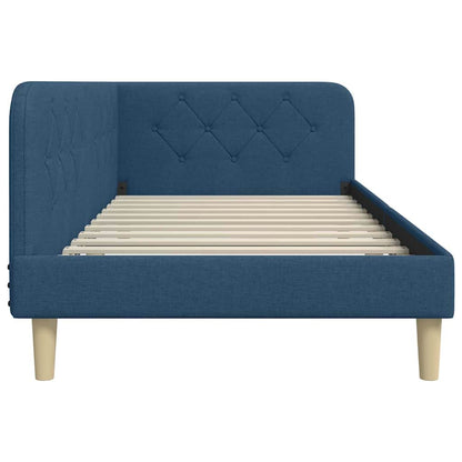 vidaXL Eckbettgestell mit Kopfteil Blau 100 x 200 cm Stoff
