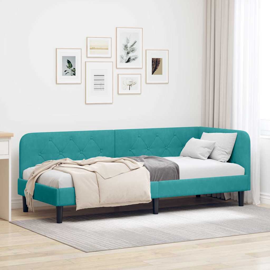 vidaXL Cadre de lit d'angle avec tête de lit Velours Turquoise 80 x 200 cm