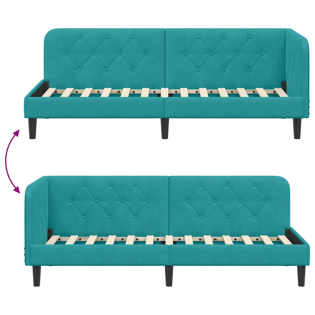 vidaXL Cadre de lit d'angle avec tête de lit Velours Turquoise 80 x 200 cm