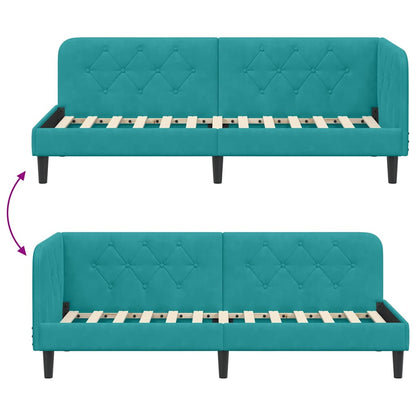 vidaXL Cadre de lit d'angle avec tête de lit Velours Turquoise 80 x 200 cm